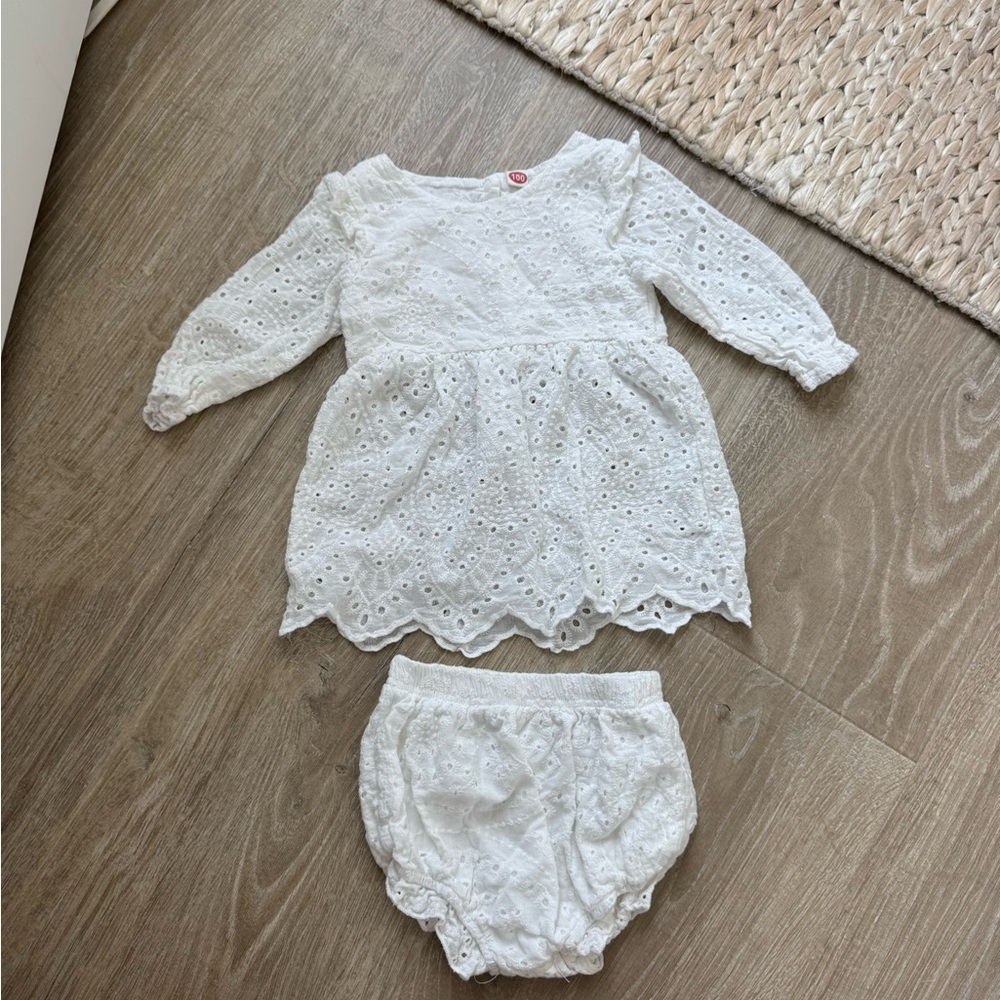 White Eyelet Lace Baby Dress Set